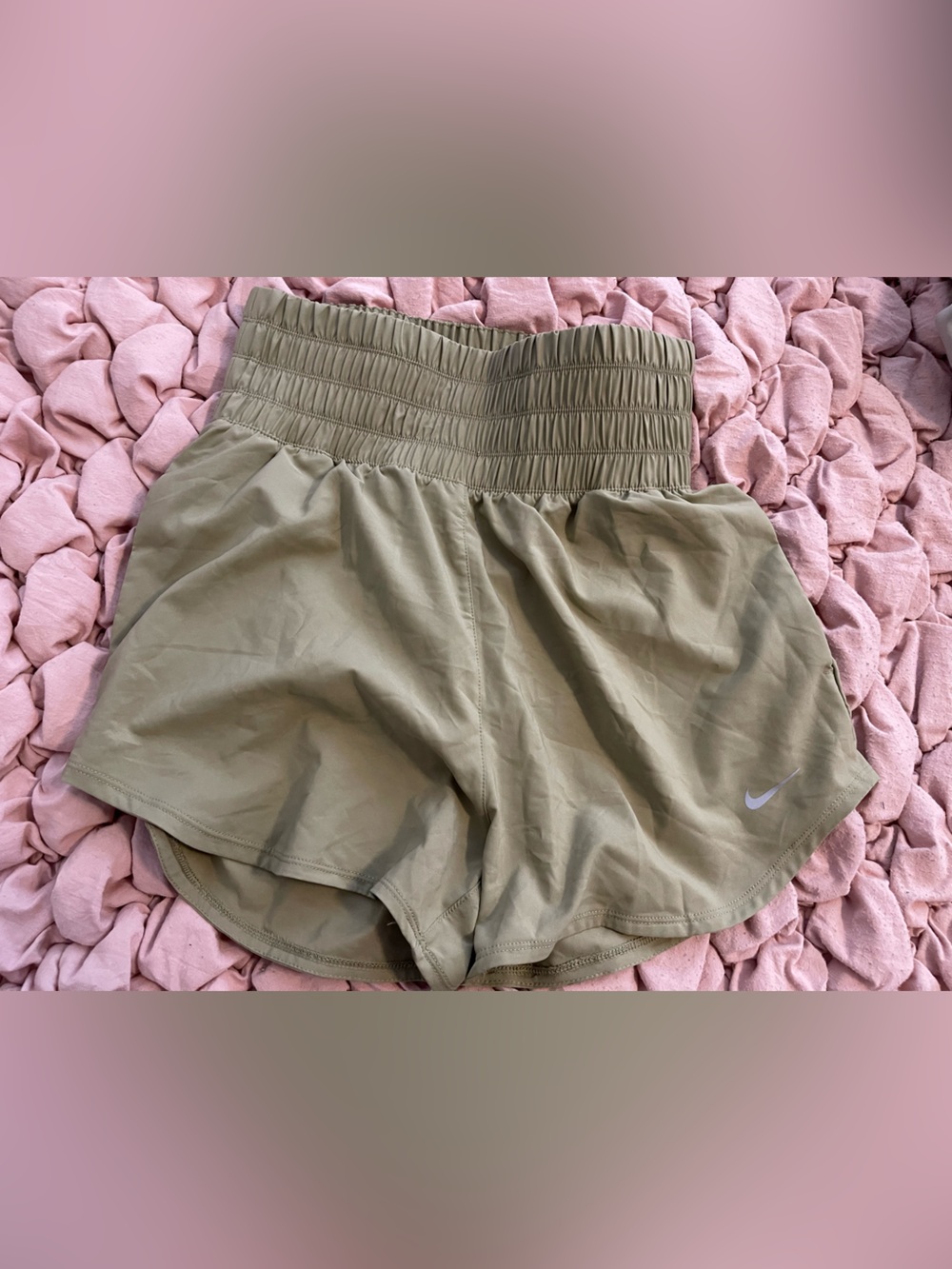 2pair Nike Olive Green Smocked-Waist Athletic Shorts/light grey smocked shorts